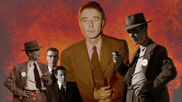 J. Robert Oppenheimer, center, is played in Christopher Nolan's new film by Irish actor Cillian Murphy.