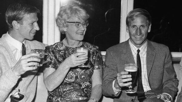 FAMILY AFFAIR: Footballers Jack and Bobby Charlton and their mother, Cissie, celebrating England's World Cup semi final victory over Portugal at the team hotel in Hendon, 27th July 1966. Bobby scored both the goals in the 2-0 victory. Pic: Keystone/Hulton Archive/Getty Images