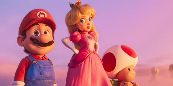 Mario, Peach, and Toad all looking co<em></em>ntent in Super Mario Bros Movie