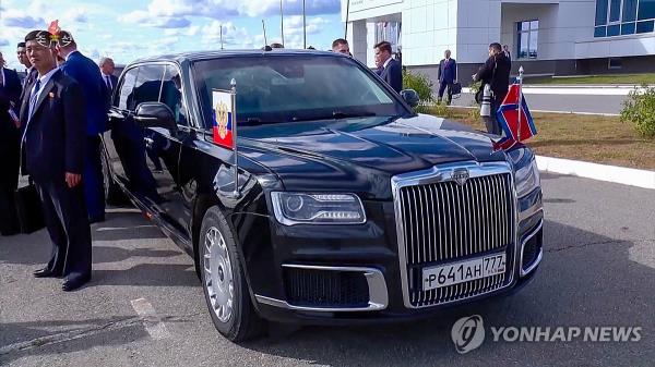 This image, captured from the North Korean state television channel, shows the presidential Aurus Senat limousine that Russian President Vladimir Putin rode in with North Korean leader Kim Jong-un when they met for the summit at Vostochny Cosmodrome in the Russian Far East on Sept. 13, 2023. (For Use o<em></em>nly in the Republic of Korea. No Redistribution) (Yonhap)