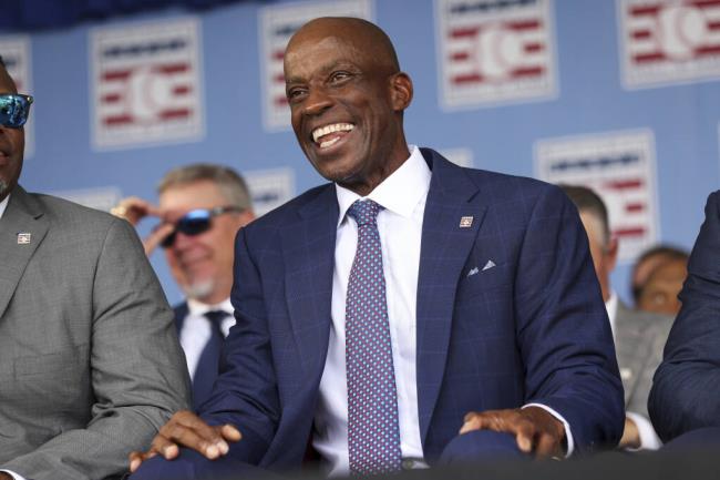 Hall of Fame inductee Fred McGriff reacts during a Natio<em></em>nal ba<em></em>seball Hall of Fame induction ceremony Sunday, July 23, 2023, at the Clark Sports Center in Cooperstown, N.Y. (AP Photo/Bryan Bennett)