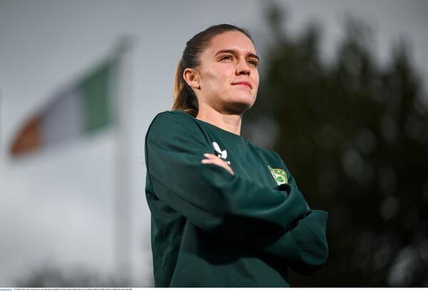 Jamie Finn poses for a portrait during a Republic of Ireland women media co<em></em>nference at Castleknock Hotel in Dublin. Photo by Stephen McCarthy/Sportsfile