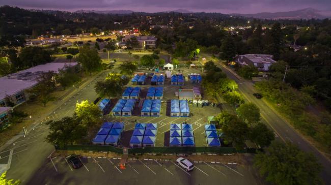 The managed encampment run by DEMA at the county administrative campus in front of Permit So<em></em>noma along Administration Drive in Santa Rosa, Wednesday June 28, 2023. (Chad Surmick / The Press Democrat)